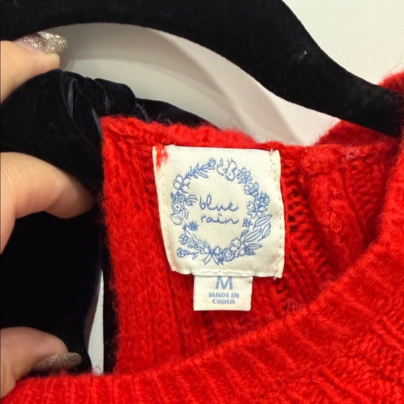 Red Knit Sweater Dress with Black Velvet Bow - Picture 2 of 7